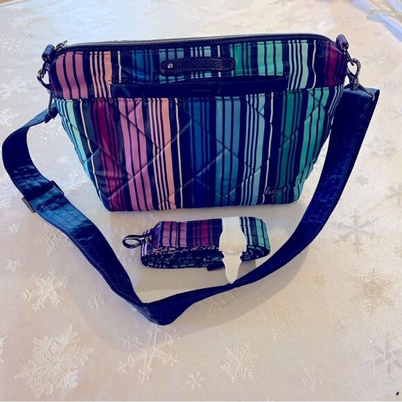 NWOT Lug Crossbody Handbag Flare Striped Quilted 2 Straps Many Compartments - Picture 1 of 9
